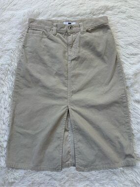 Y2K GAP tan khaki corduroy pencil midi skirt front slit size 4-6 small office